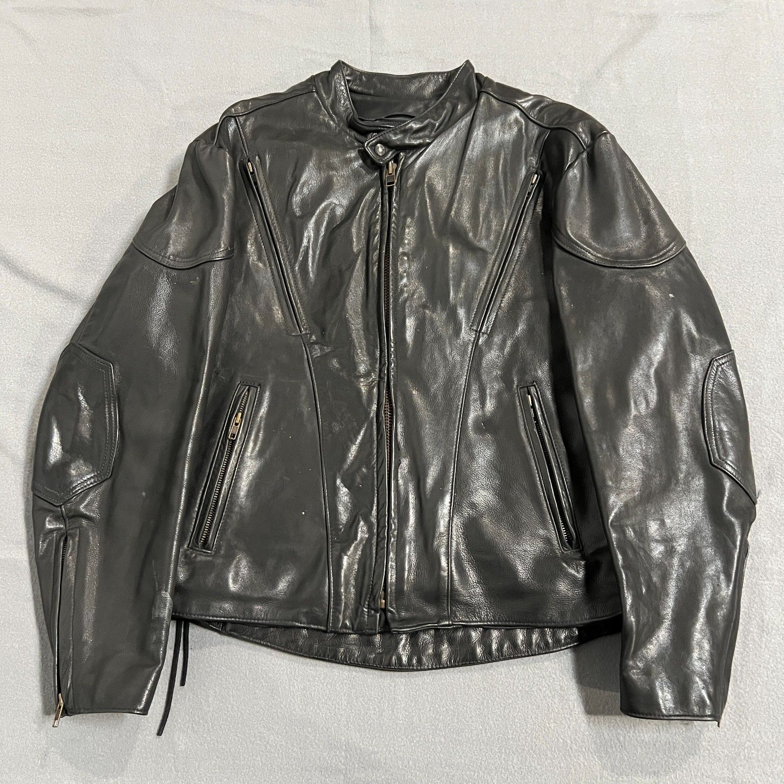 Vintage Kerr Motorcycle Jacket Mens Size 44 Black Leather Quilted Lined Full Zip